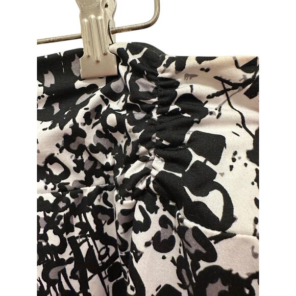 Black & White Abstract Print Womens Skirt Ruched Waist Knee Length Polyester/Spa - Picture 3 of 5